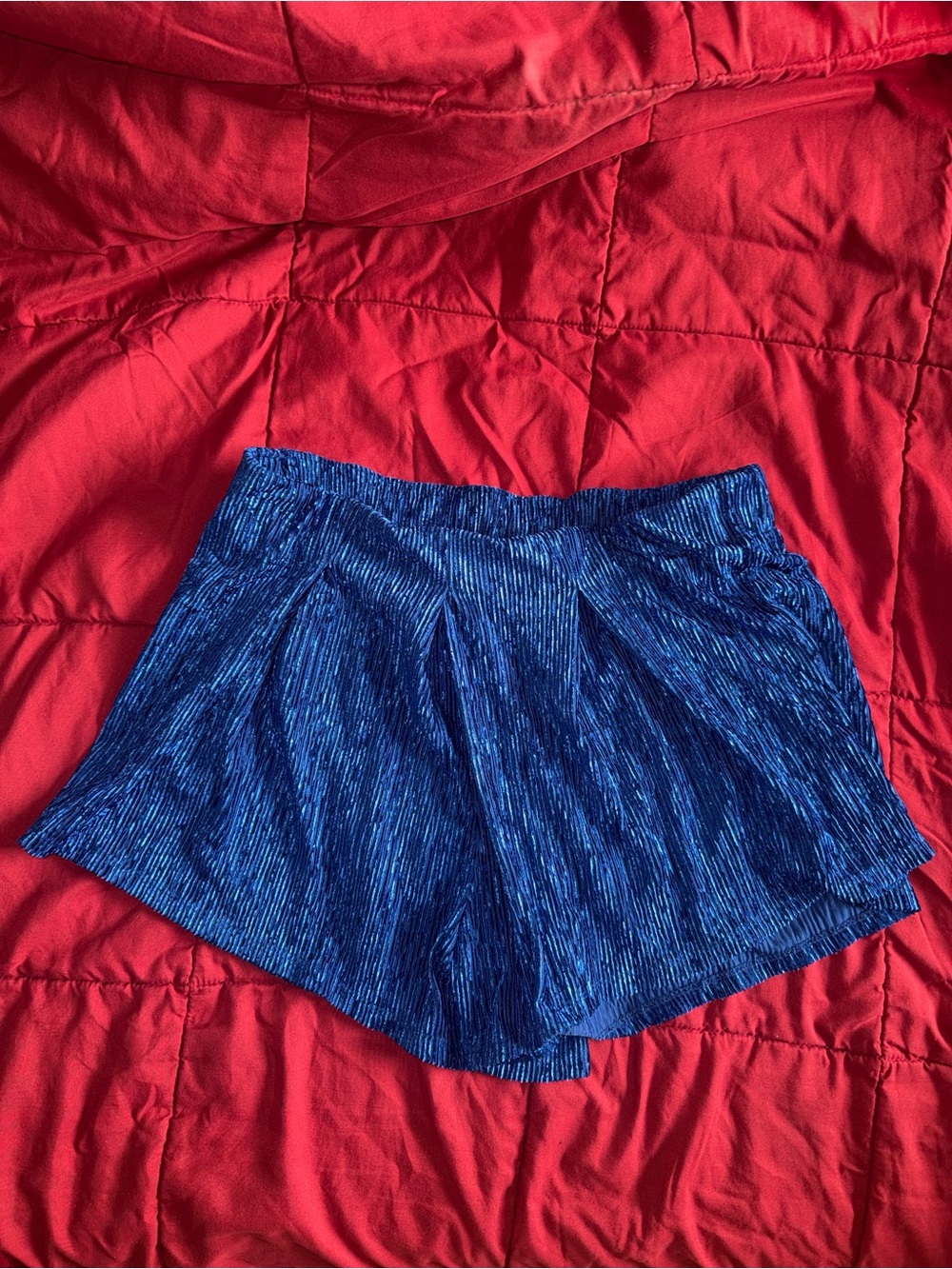 Free People Blue High-Waist Pleated Shorts